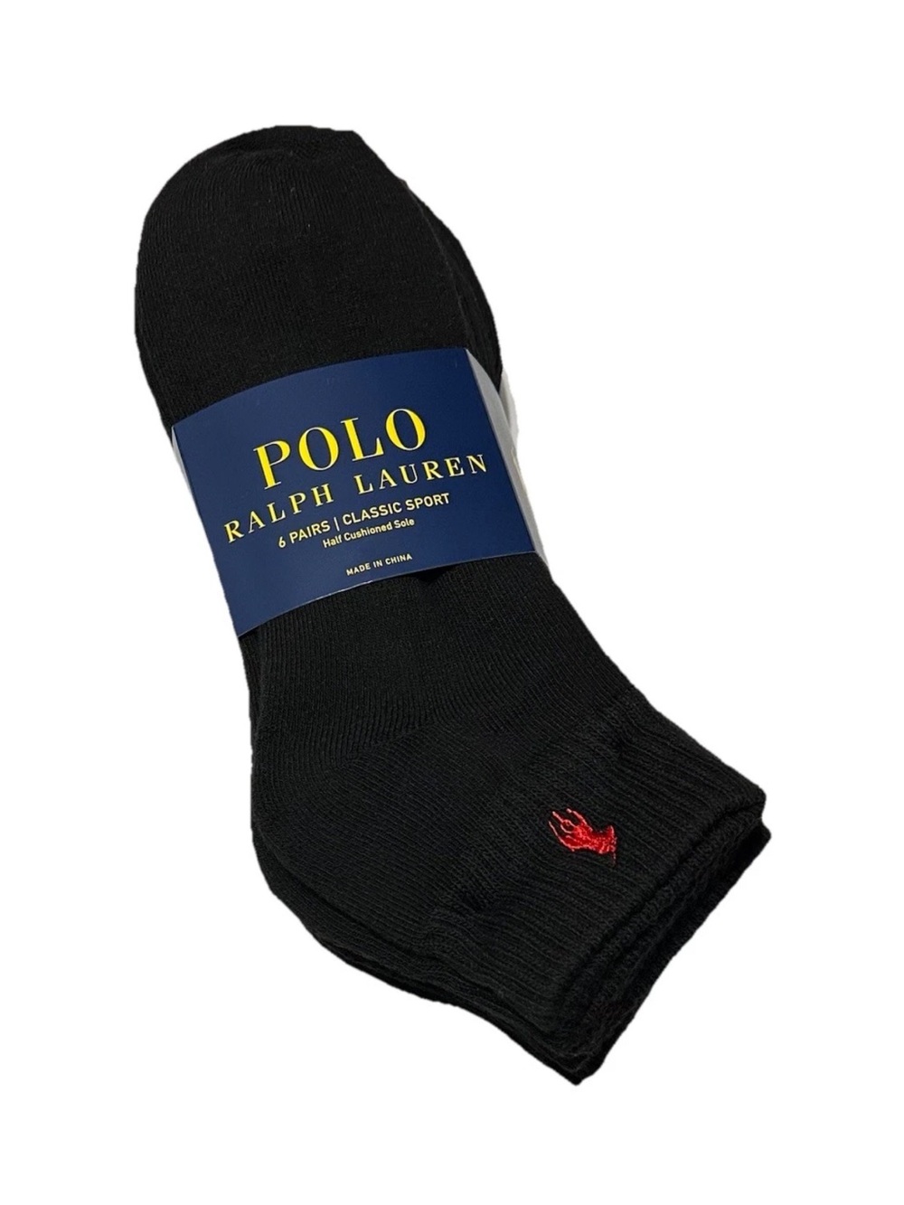 Polo by Ralph Lauren Black Ankle Socks with Red Pony